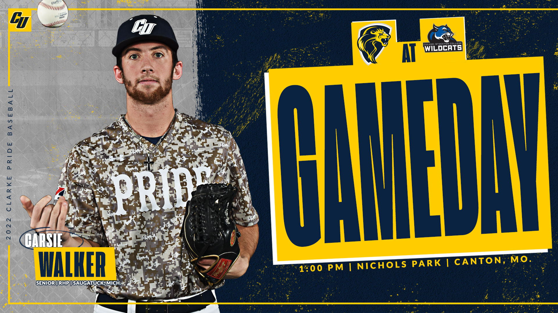 Gameday
1:00 PM | Nichols Field | Canton, Mo.
Carsie Walker
Senior | RHP | Saugatuck, Mich.