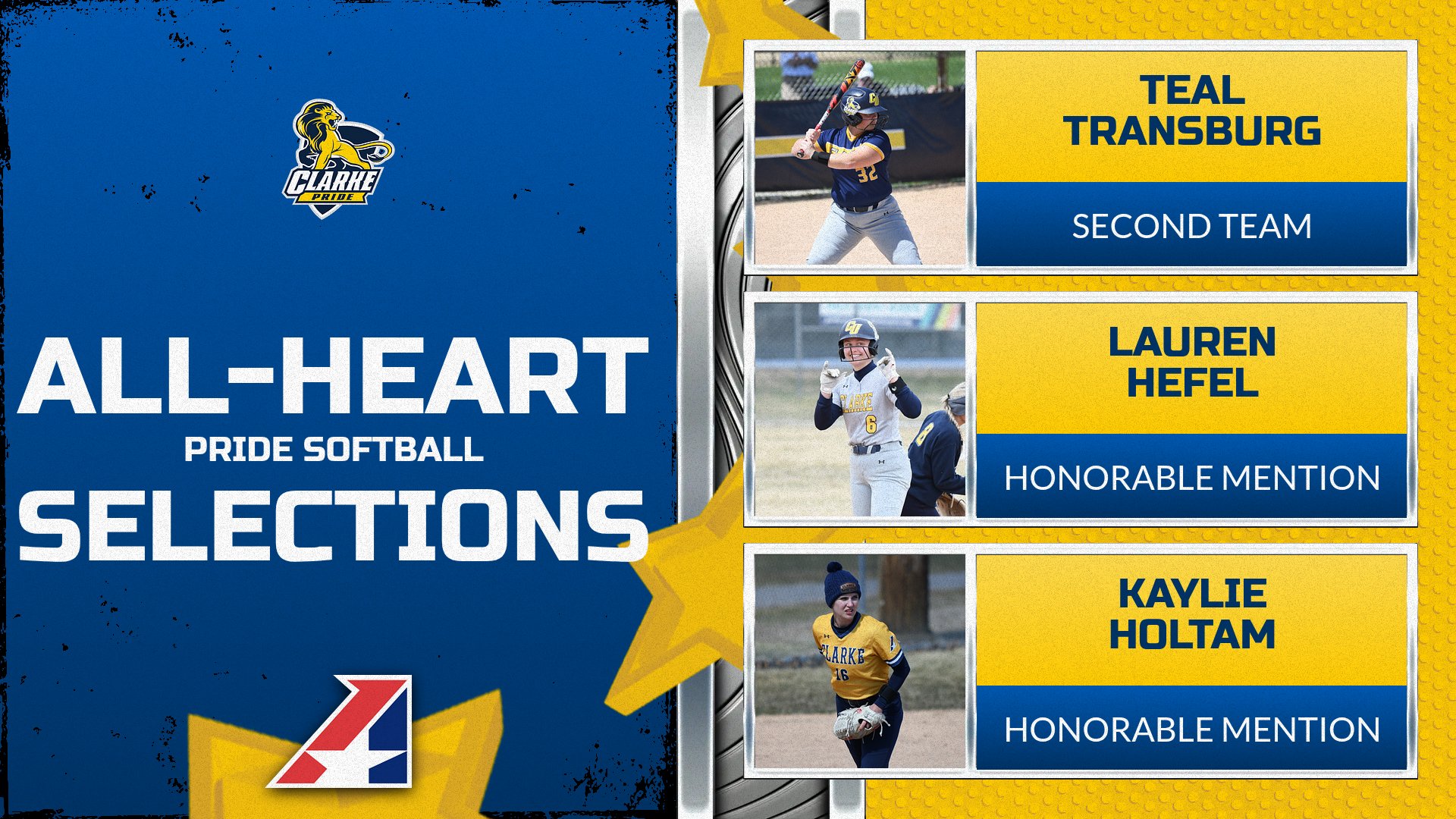 Transburg, Hefel, and Holtam earn All-Heart honors for 2026 performance