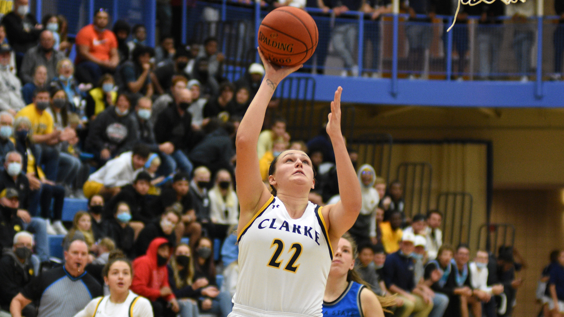 Clarke's Emma Kelchen attempting a layup at the basket